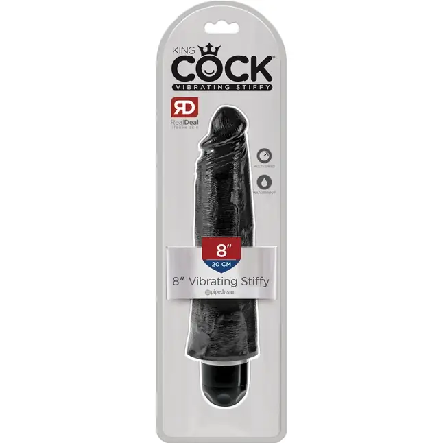 Чёрный вибратор-реалистик 8 Vibrating Stiffy - 24,8 см - King Cock. Фотография 2.