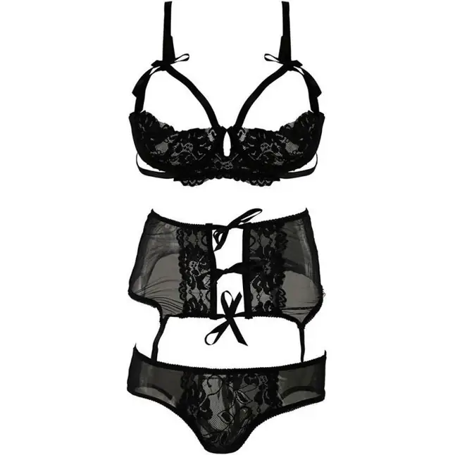 Игривый комплект 3 PC SHOW ME BRA GARTER CROTCHLESS PANTY - White Label Collection. Фотография 3.