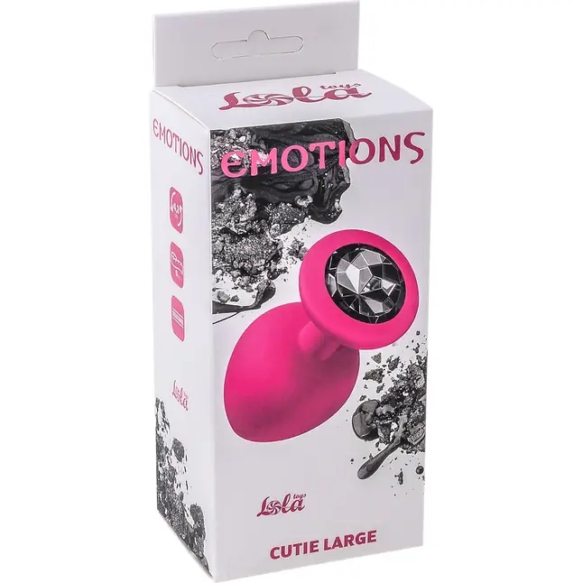 Большая розовая анальная пробка Emotions Cutie Large с чёрным кристаллом - 10 см - Emotions