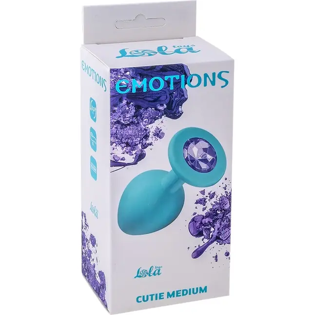 Средняя голубая анальная пробка Emotions Cutie Medium с фиолетовым кристаллом - 8,5 см - Emotions