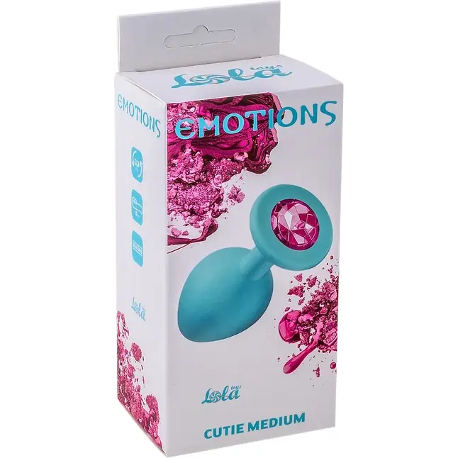 Средняя голубая анальная пробка Emotions Cutie Medium с розовым кристаллом - 8,5 см - Emotions