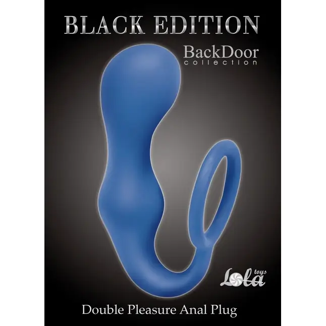 Синее эрекционное кольцо с анальной пробкой Double Pleasure Anal Plug - Back Door Collection Black Edition. Фотография 3.
