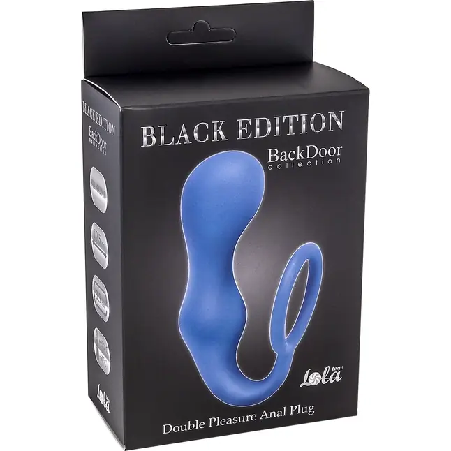 Синее эрекционное кольцо с анальной пробкой Double Pleasure Anal Plug - Back Door Collection Black Edition. Фотография 4.
