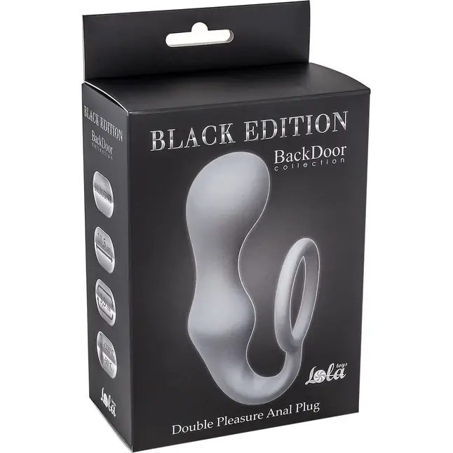 Серое эрекционное кольцо с анальной пробкой Double Pleasure Anal Plug - Back Door Collection Black Edition. Фотография 3.