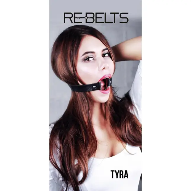 Чёрный кожаный чокер-кляп Tyra Black. Фотография 2.