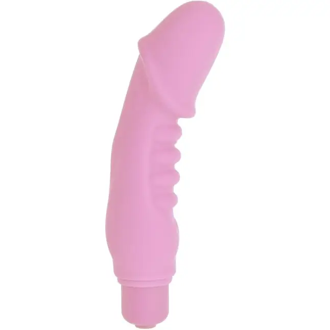 Розовый вибратор Power Penis со стимулирующими рёбрами - 12,5 см - Shots Toys