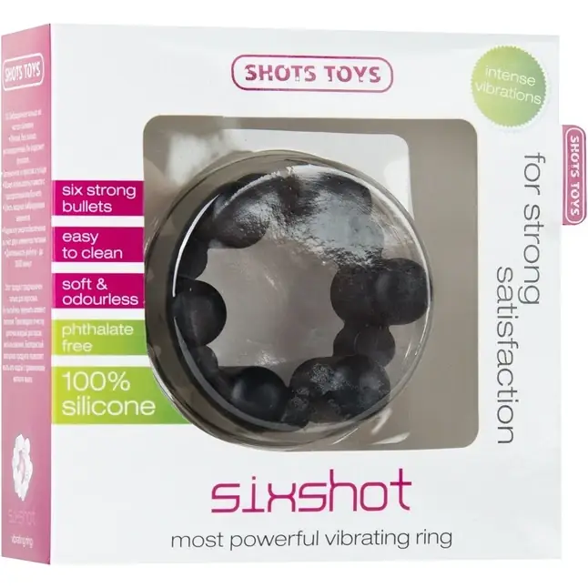 Чёрное эрекционное кольцо с вибрацией Sixshot - Shots Toys. Фотография 2.