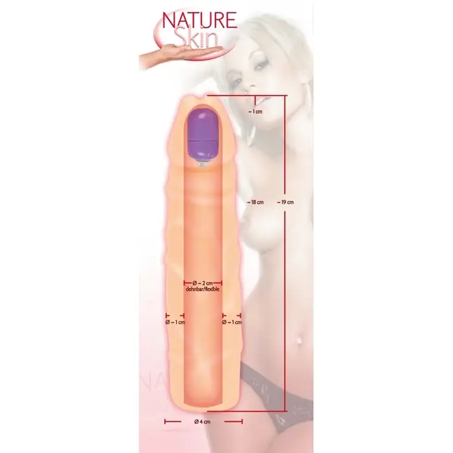 Удлиняющая насадка с вибропулей в головке - 19 см - Nature Skin. Фотография 8.