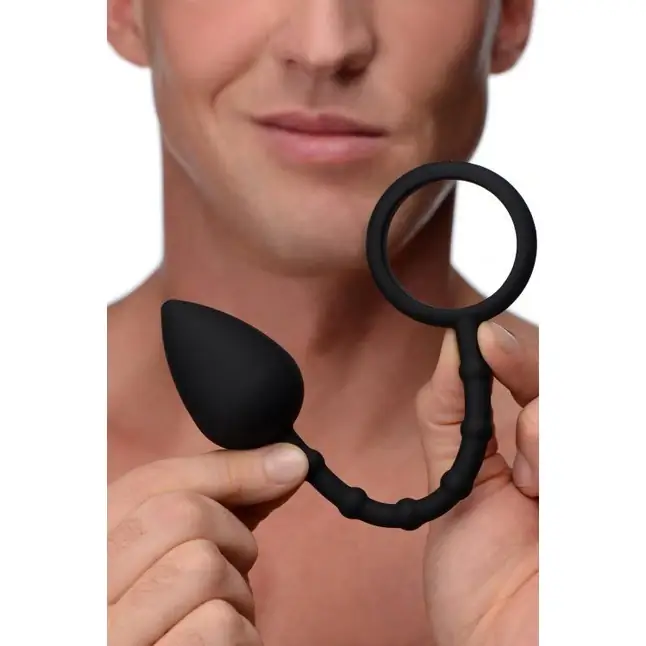 Эрекционное кольцо с каплевидной анальной пробкой Imbed Silicone Anal Plug and Cock Ring - Master Series. Фотография 3.