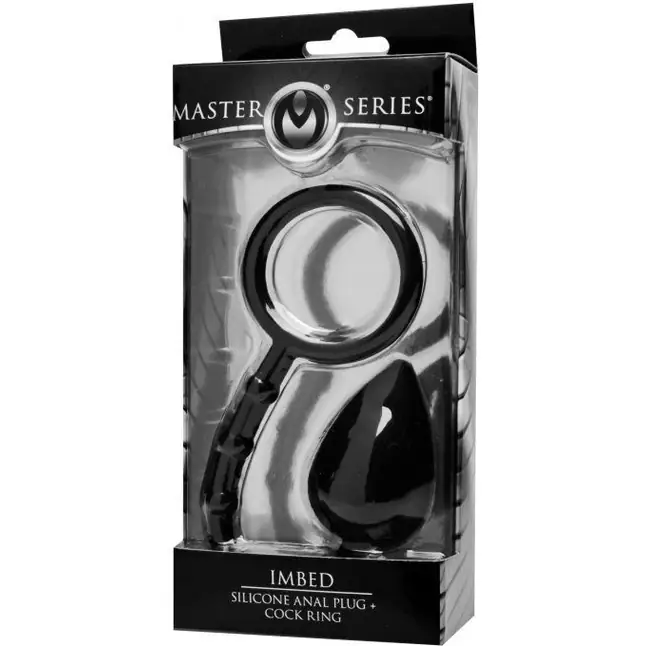 Эрекционное кольцо с каплевидной анальной пробкой Imbed Silicone Anal Plug and Cock Ring - Master Series. Фотография 4.