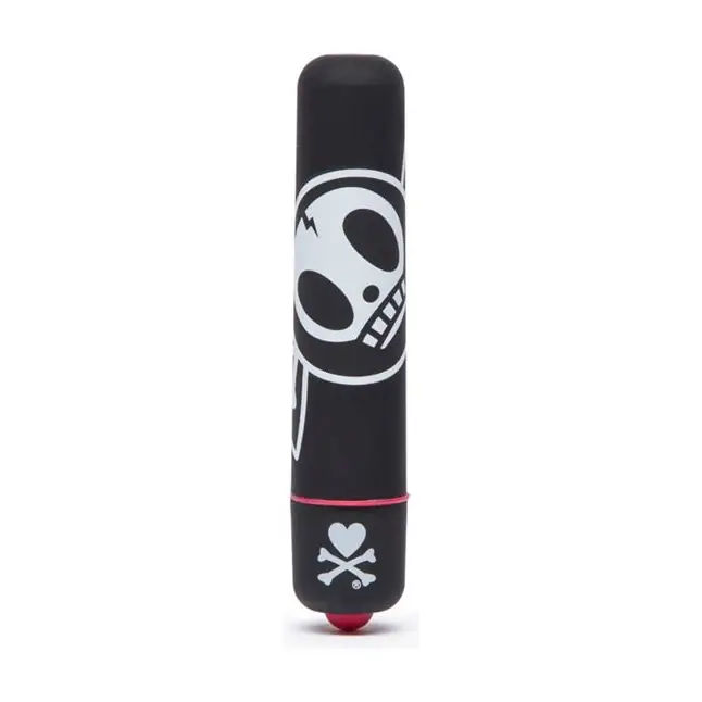 Чёрная вибропуля с принтом MINI BULLET VIBRATOR BONBON