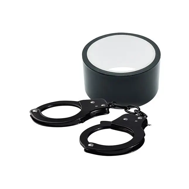 Набор для фиксации BONDX METAL CUFFS AND RIBBON: чёрные наручники из листового материала и липкая лента - BondX