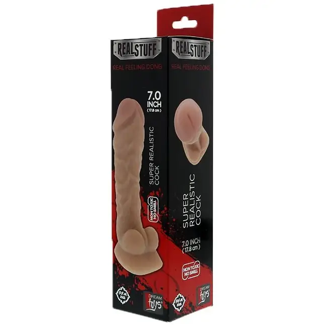 Фаллоимитатор с богатым рельефом поверхности REALSTUFF REAL FEELING DONG 7INCH FLESH - 17,8 см - RealStuff. Фотография 2.