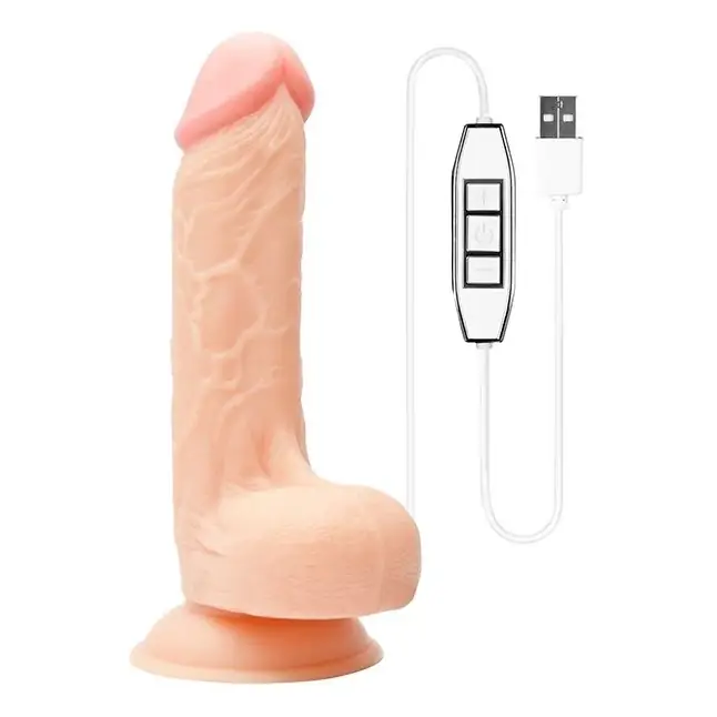 Телесный USB-вибратор с присоской REALSTUFF 7.5INCH FLESH - 19 см - RealStuff