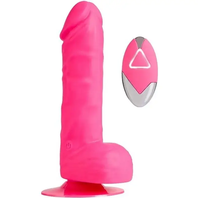 Розовый реалистик на присоске и с пультом ДУ PURRFECT SILICONE DELUXE REMOTE VIBE 7IN - 18 см - Purrfect Silicone