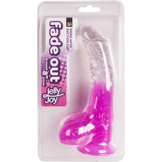 Фиолетовый фаллоимитатор с мошонкой, присоской и прозрачным стволом - 20 см - Jelly Joy. Фотография 2.
