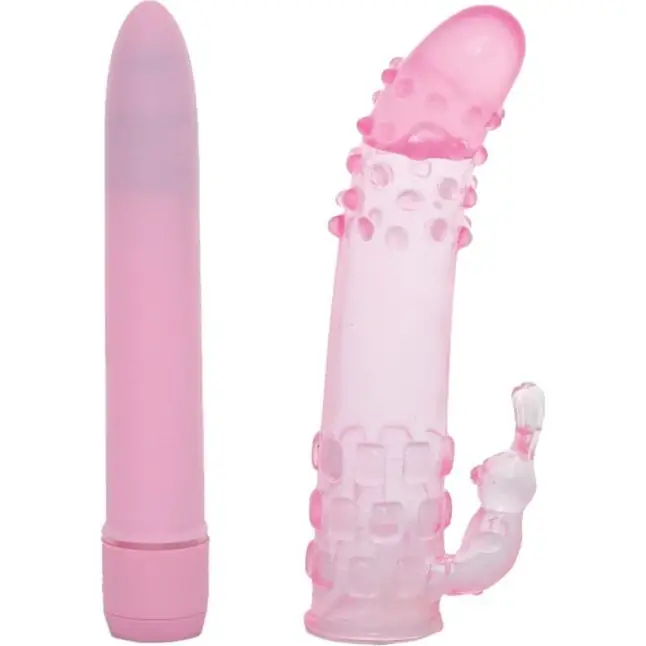 Розовый вибратор с рельефной насадкой GOOD VIBES ORGASMIC DREAM VIBRATOR SET - 15,2 см - Good Vibes