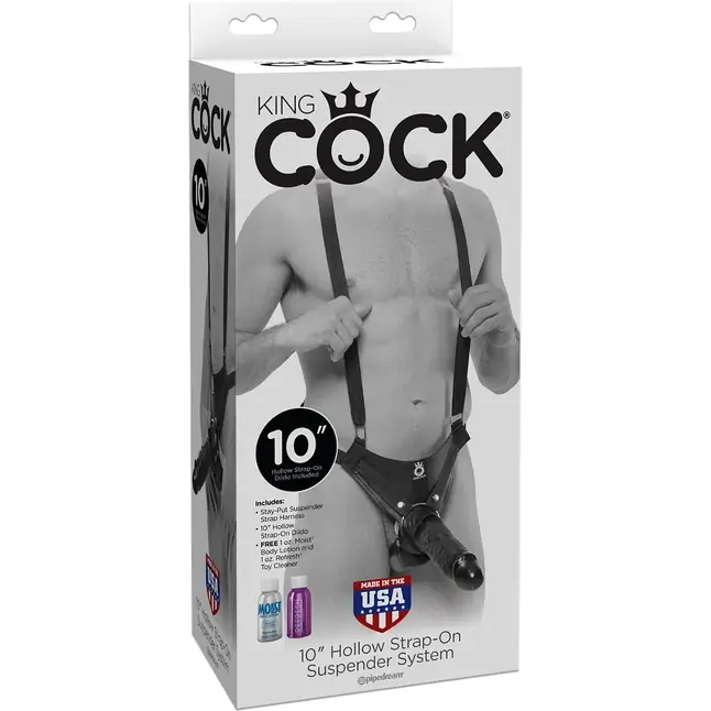 Страпон-система с чёрной насадкой 10 Hollow Strap-On Suspender System - 25 см - King Cock. Фотография 5.