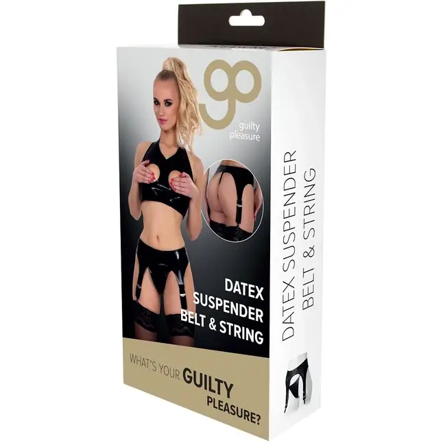 Пояс для чулок и трусики-стринги из датекса Datex Suspender Belt and String - Guilty Pleasure. Фотография 4.