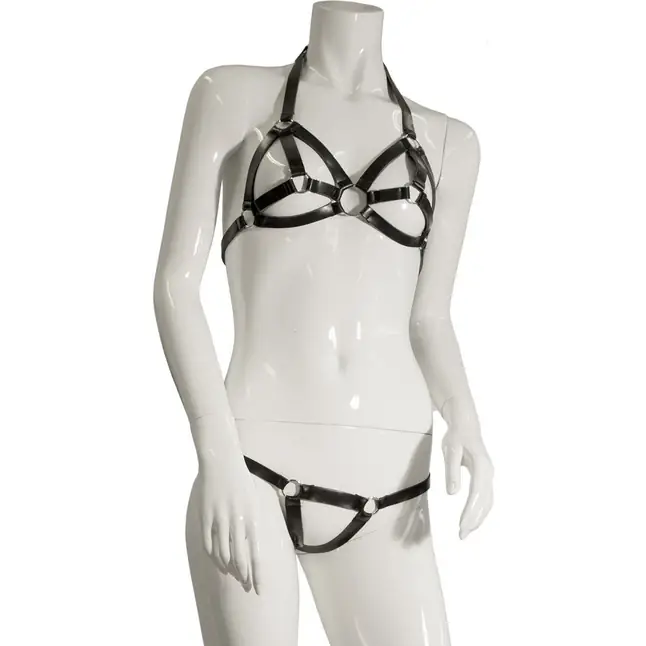 Откровенный комплект из датекса Strapped Bra and String set - Guilty Pleasure. Фотография 3.