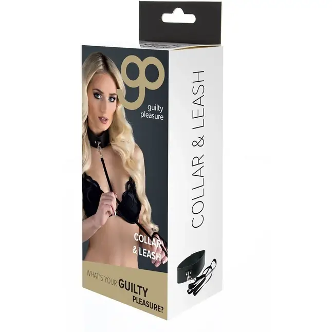 Чёрный ошейник из полиуретана с поводком Collar and Leash - Guilty Pleasure. Фотография 3.