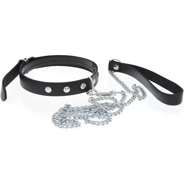 Чёрный ошейник с поводком Collar and Leash - Guilty Pleasure