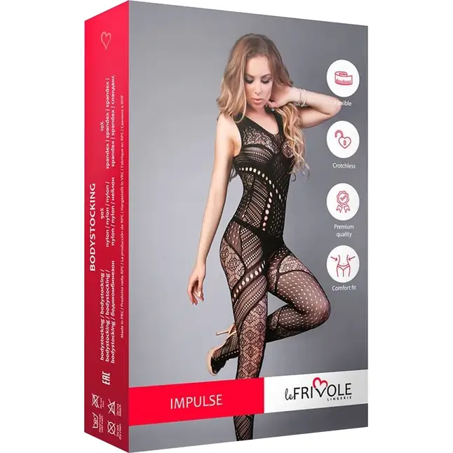 Чёрный комбинезон со сложным геометрическим узором - Impulse. Фотография 6.