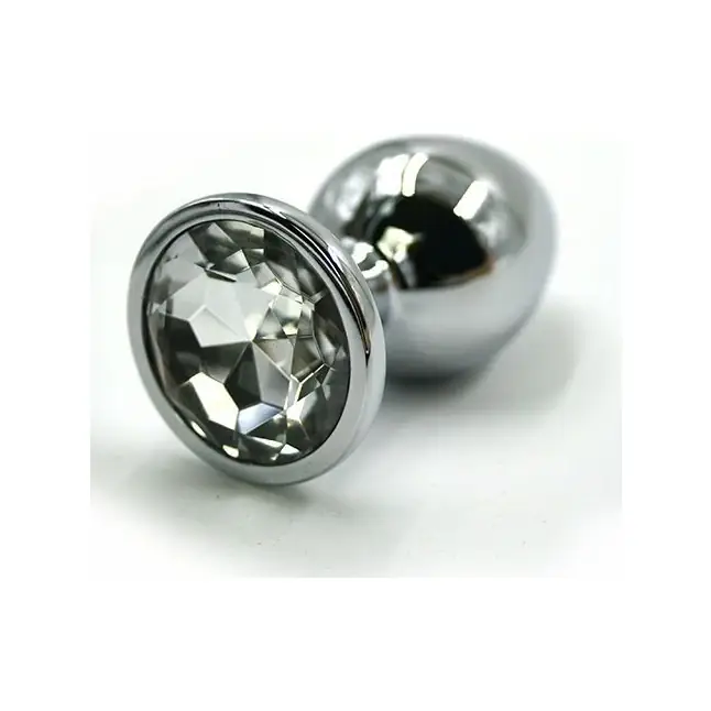 Серебристая алюминиевая пробка с прозрачным кристаллом - 8,4 см - Kanikule anal plugs