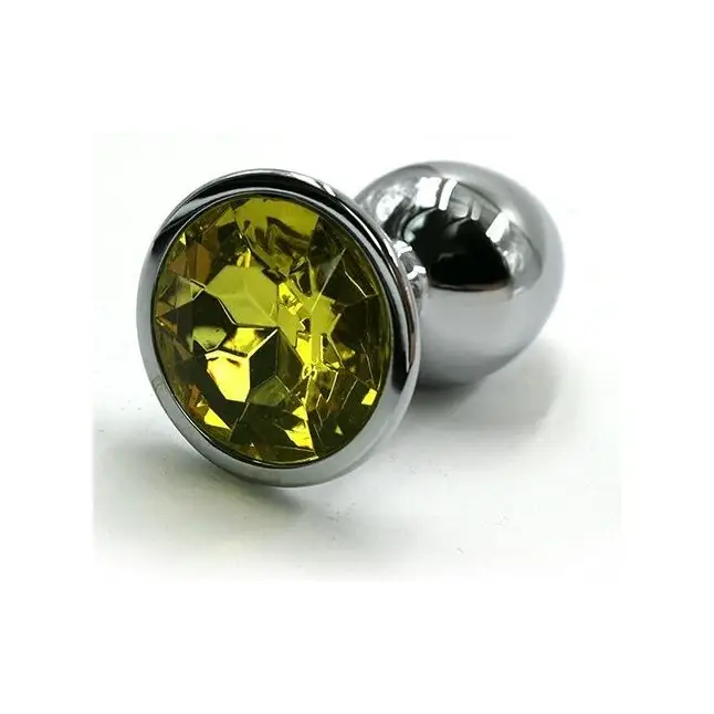 Серебристая алюминиевая анальная пробка с желтым кристаллом - 6 см - Kanikule anal plugs