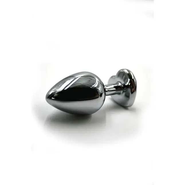 Серебристая анальная пробка с розовым кристаллом-сердцем - 6 см - Kanikule anal plugs. Фотография 2.
