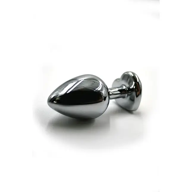 Серебристая анальная пробка с прозрачным сердцем-кристаллом - 6 см - Kanikule anal plugs. Фотография 2.