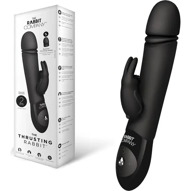 Чёрный вибратор с функцией толкания Thrusting Rabbit
