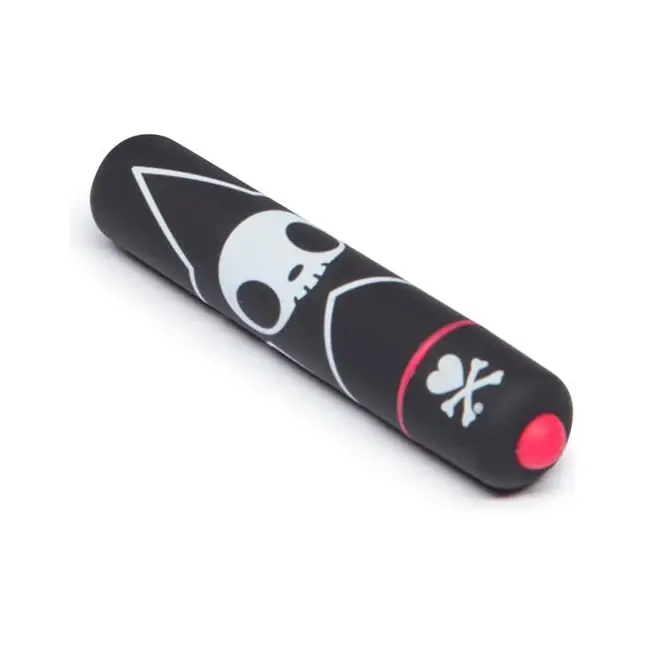 Чёрная вибропуля с черепушкой MINI BULLET VIBRATOR STAR. Фотография 3.