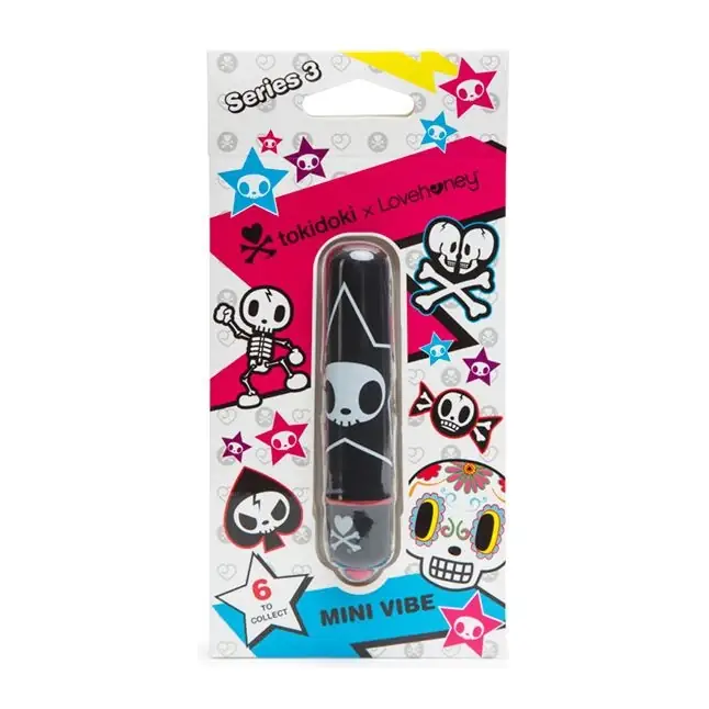 Чёрная вибропуля с черепушкой MINI BULLET VIBRATOR STAR. Фотография 5.