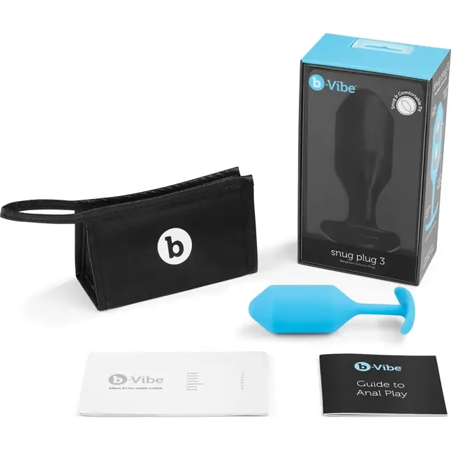 Голубая пробка для ношения B-vibe Snug Plug 3 - 12,7 см. Фотография 5.