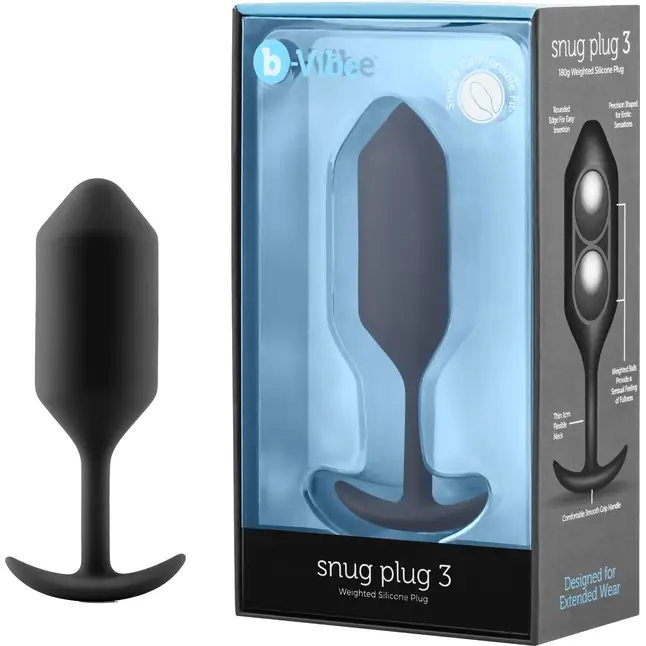 Чёрная пробка для ношения B-vibe Snug Plug 3 - 12,7 см