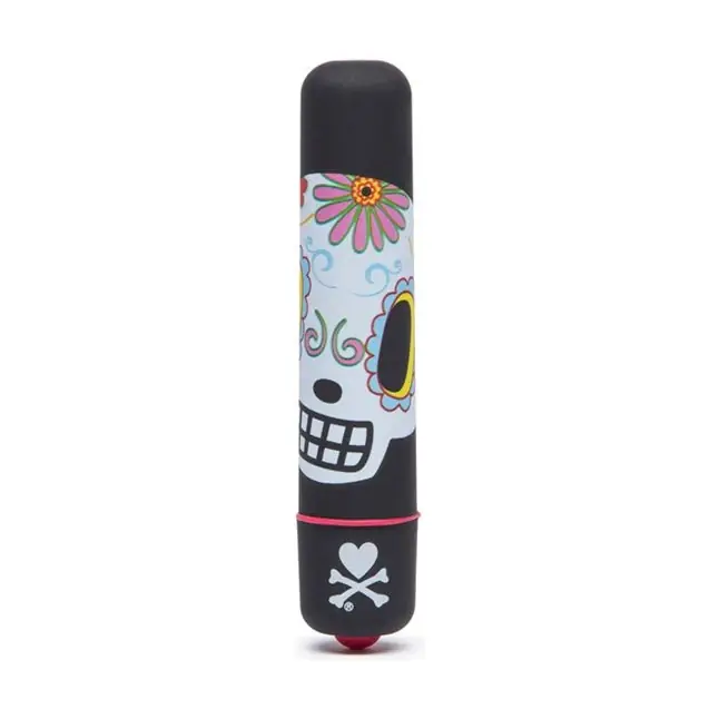 Чёрная вибропуля с раскрашенным черепом MINI BULLET VIBRATOR DIA DE LOS MUERTOS