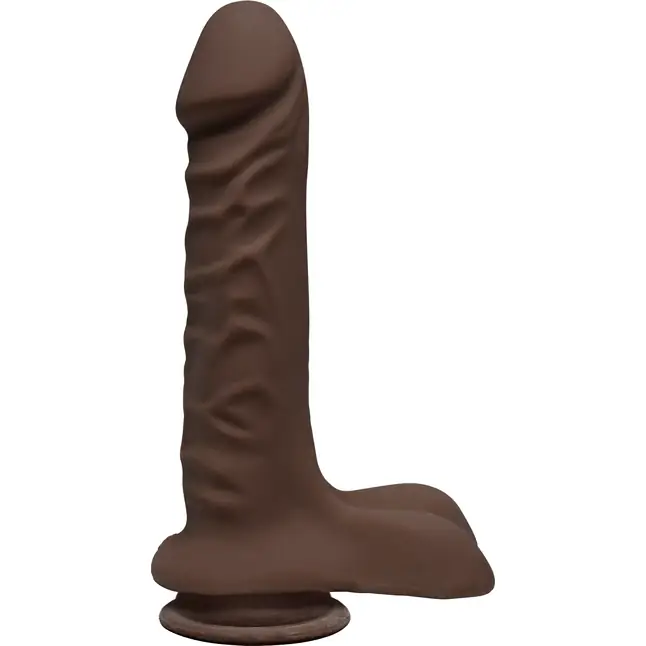 Коричневый фаллоимитатор с мошонкой на присоске The D Super D 8 Chocolate - 20,3 см - The D