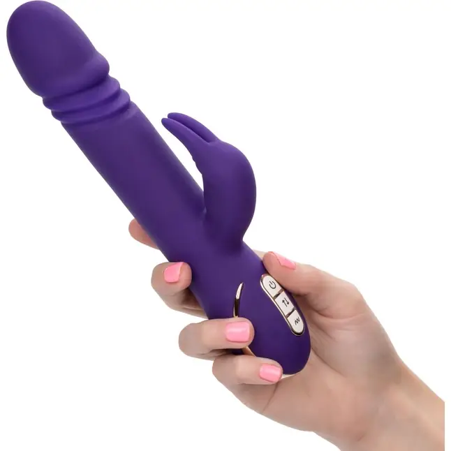 Фиолетовый вибратор с поступательным движением Jack Rabbit Signature Silicone Thrusting Rabbit - 20 см - Jack Rabbits. Фотография 6.