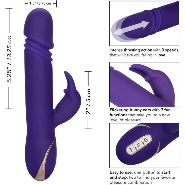 Фиолетовый вибратор с поступательным движением Jack Rabbit Signature Silicone Thrusting Rabbit - 20 см - Jack Rabbits. Фотография 8.
