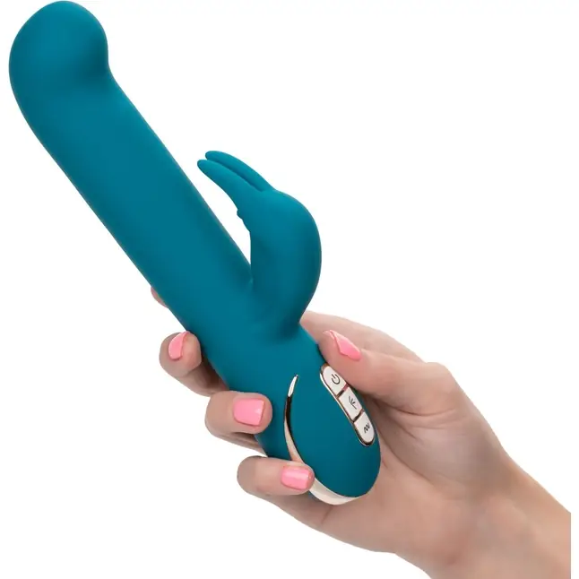 Бирюзовый вибратор с изогнутой головкой Jack Rabbit Signature Silicone Rocking G Rabbit - 20 см - Jack Rabbits. Фотография 6.