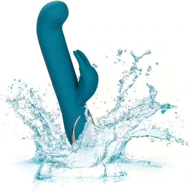 Бирюзовый вибратор с изогнутой головкой Jack Rabbit Signature Silicone Rocking G Rabbit - 20 см - Jack Rabbits. Фотография 7.