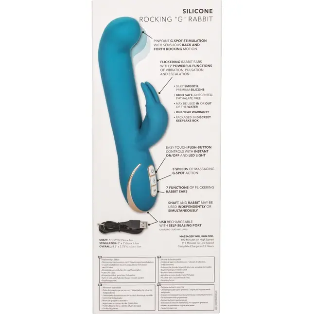 Бирюзовый вибратор с изогнутой головкой Jack Rabbit Signature Silicone Rocking G Rabbit - 20 см - Jack Rabbits. Фотография 8.