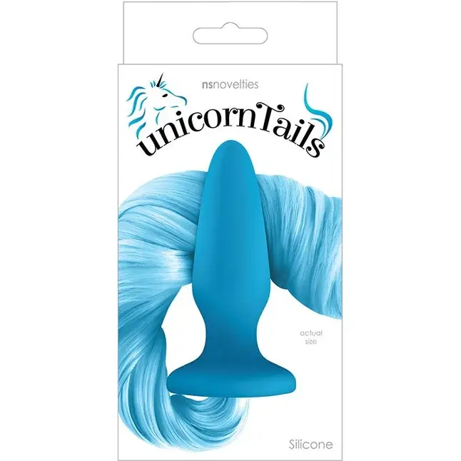 Голубая анальная пробка с голубым хвостом Unicorn Tails Pastel Blue - Unicorn Tails. Фотография 2.