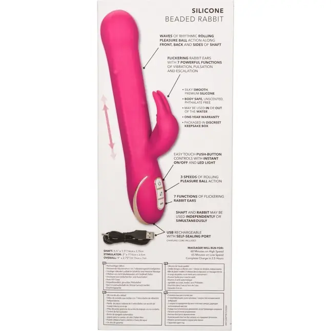 Ярко-розовый вибратор Jack Rabbit Signature Silicone Beaded Rabbit - 23 см - Jack Rabbits. Фотография 9.