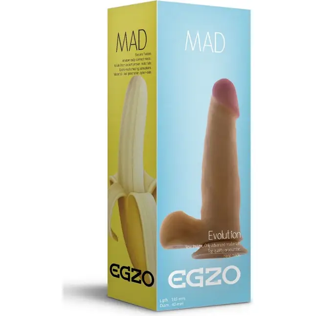 Телесный фаллоимитатор Mad Banana с мошонкой и подошвой-присоской - 21,5 см