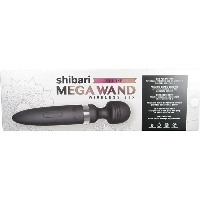 Чёрный жезловый массажер Deluxe Mega Wand Wireless 28x. Фотография 2.