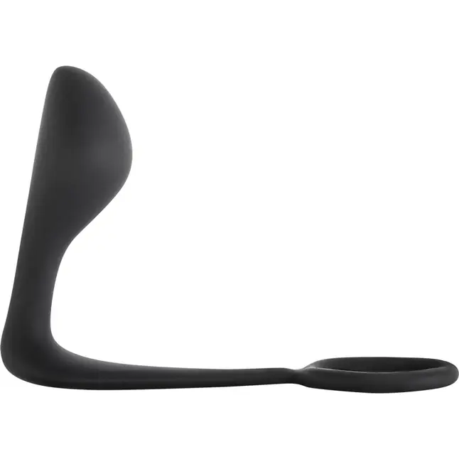 Чёрное эрекционное кольцо с анальной пробкой Button Anal Plug - Back Door Collection Black Edition. Фотография 2.