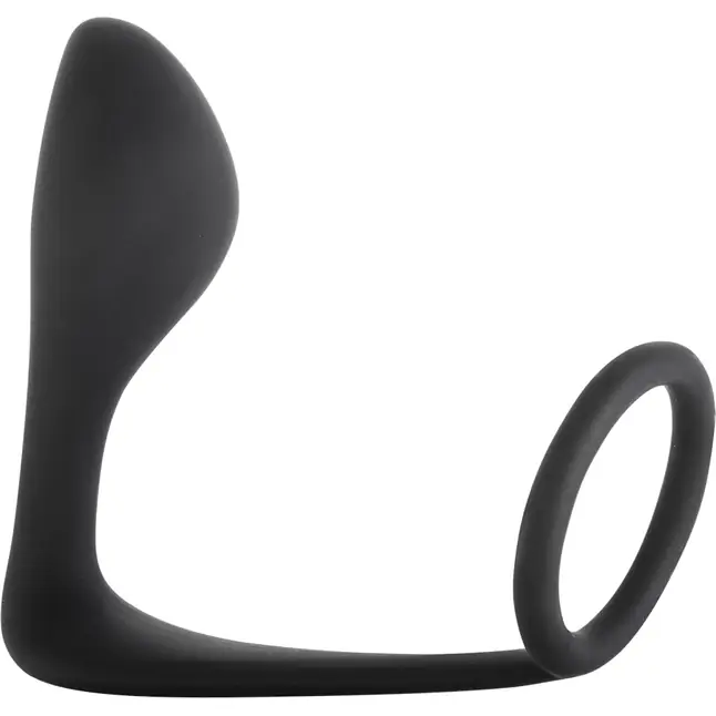 Чёрное эрекционное кольцо с анальной пробкой Button Anal Plug - Back Door Collection Black Edition