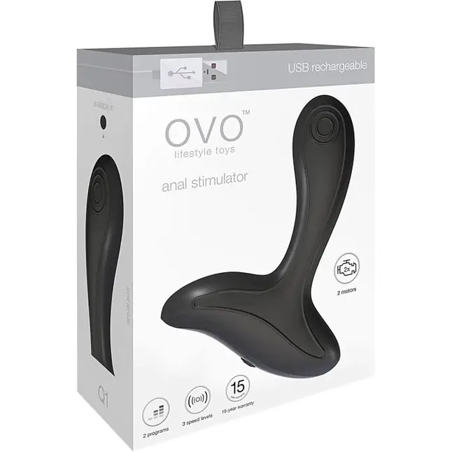 Чёрный стимулятор простаты с вибрацией OVO Q1. Фотография 3.